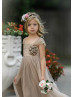 Dark Champagne Lace Tulle Pearl Elastic Back Flower Girl Dress